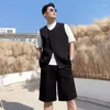 Conjunto de pijama de verão masculino com 2 peças de terno colete shorts Inglaterra estilo bonito blazer enrolado meio pijama masculino elegante