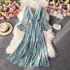 Vestidos Casuais Boho Maxi Vestido Mulher Floral Manga Longa Chiffon Elegante Outono Vintage Para Mulheres Festa Decote em V Roupas 2023 Midi