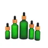 Flacone contagocce in vetro gelo 10 ml 15 ml 20 ml 30 ml 50 ml con tappo in bambù Bottiglie di olio essenziale Gockq verde smerigliato