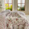 Yatak setleri pamuk fırfır yorgan/yorgan kapağı seti zarif ve vintage pembe gül çiçek güzel şık 4pcs yatak sayfası yastık kılıfları
