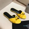 Butterfly Knot Design Flat Slippers Genuine Leather Solid Color Summer Slides For Women 2023 Luxury Brand Designer Female Sandals Size 35-42 Fashion Beach Flip Flop
