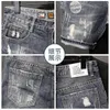 Heren Jeans Zomer Denim Shorts High Street Geschraapt Gat Print Koreaanse Fashion Fit Vijfvoudige Broek Heren 230615