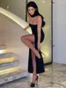 Casual Dresses Women 2023 Elegant Halter Backless High Slit Evening Dress Black Red Summer Sleeveless Bodycon Long Maxi Wedding Party