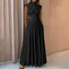 Casual Dresses Summer Women Clothing Sleeveless Maxi Solid Color Party Femme Robe Turtleneck High Waist Vestidos De Mujer Dress