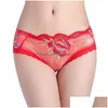 Calcinha Feminina Cueca Flor Rosa Bordada Cintura Baixa Renda Transparente Lingerie Sexy Lingerie Moda Roupas Femininas Drop Delivery Dhbun