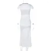 Robes décontractées mode femme robe blanche Streetwear 2023 été Sexy col en v à manches courtes taille haute moulante mi-mollet bureau