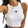 Damen T-Shirt Designer Hot Pr-a Sommer Weiße Frauen Tops T-Shirts Crop Top Stickerei Sexy Schulter Schwarz Tank Lässige ärmellose rückenfreie Shirts Luxus Designer Solid