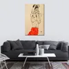 Abstract Figurative Canvas Art Standing Male Nude with A Red Loincloth Egon Schiele Painting Hand Painted Modern Wall Decor