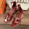 été pieds nus hauteur chaussure de designer de luxe fond épais sandales à talons hauts en cuir véritable couleur unie mode sandales de mode chanvre taille 35-41 avec boîte