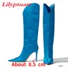 Lilyptuart Womens Knee High Boots Spring 2023 New Fashion Point Toe Silk Elegant Luxury Designer Banket Party Shoes Storlek 43