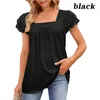 Women's T Shirts 2023 Summer Women's Solid Color Loose U-neck Double-layer Lace Short-sleeved T-shirt Top