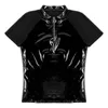 Camisetas masculinas Sexy Men Mesh Couro PU PVC T-shirts Shorts Manga Justo Pulôver Festa Clubwear Oufits Streetwear Nightwear