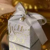 Förpackning Paper Wedding Candy Box med Pearl Ribbon Bow Highend Gift Chocolate Box Högkvalitativ Glitter Powder Shell Present Box 230615