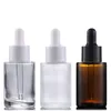 Botellas de perfume de aceite esencial de vidrio de 30 ml Botella de cuentagotas de pipeta de reactivo líquido Botella cilíndrica de hombro plano Axbok transparente / esmerilado / ámbar
