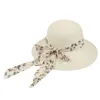 Chapéus de aba larga chapéus de balde 8 cm de aba larga chapéu de verão dobrável praia feminina chapéu de palha chapeau femme moda fita estampada laço plage 230615