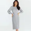 캐주얼 드레스 여자 가을 겨울 니트 슬림 주름 긴 레깅스 스웨터 스커트 사무실 사무실웨어 의류 램 뷰티 탑 드레스