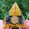 Objets décoratifs Figurines Générateur d'énergie Orgone Pyramide Améthyste Péridot Guérison Cristal Naturel Reiki Chakra Orgonite Méditation Outil 230615