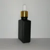Bottiglie contagocce con pipetta reagente in vetro smerigliato nero da 30 ml Bottiglia di profumo di olio essenziale quadrato Oli di fumo e bottiglia di liquido con tappo in oro Upenp
