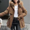 Women's Down Winter Parkas Fashion Faux Fur Hood långärmare jackor med fickor Casual dragkedja puffer kappa utkläder casacos