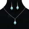 Collier Boucles d'Oreilles Parure Bohème Pierre Bleue Femme Bijoux Rétro Vintage Ethnique Imitation Turquoise Pour Femme