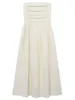 Women's solid color tube top off shoulder sleeveless pleated a-line high waist long dress SM