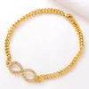 Link Bracelets White CZ Number 8 21cm Gold Plated Charm Anklet Ethiopia Africa India USA For Man Women Jewelry Wedding Party Gifts