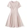 2023 Summer Pink Solid Color Dress Short Sleeve Round Neck Knee-Length Casual Dresses W3L041802