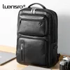 Mochila Multifuncional de Couro Genuíno Moda Masculina Meninos Moda Escola Saco de Viagem Grande Mochila Grande Preto