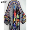 Kvinnors badkläder Winyi Summer Party Beach Wear Swim Suit Elegant Africa Women Boho Cardigan Stitch Colorful Sexy Holiday Long Sleeve Kimono 230616