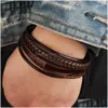Charm Bracelets Pulseira de Couro Wrap Mtilayer Tecido à Mão Estilo Étnico Masculino Moda Jóias Drop Delivery Dhc1E
