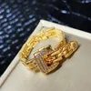 Solitaire Ring 14K Real Gold Chain Gesp Ontwerp Ringen voor Vrouwen Originele Charme Sieraden Glanzende Zirconia Party 230616