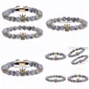 Cuentas Mapa Natural Piedra Corona Pulsera Cobre Microincrustaciones Zircon Diamante Pulseras Trenzado Cuff Mujeres Hombres Joyería de moda Will Y Dhp6K