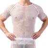 メンズTシャツファッションメンメッシュシャツ透明なスリムなセクシーなTシャツ薄い通気性のあるスリープウェアトップス