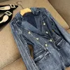 Damenanzüge Blazer 2023 Frühlingsmode Jeansjacke für Frauen Zweireiher Knöpfe Slim Blue Jean Motorrad Biker Reißverschluss Mäntel Mujer 230615