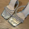 Dress Shoes Gold Silver High Heels Sandals Women 2023 Trend Transparent Strap Rhinestones Stiletto Party Wedding Bride