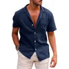 Chemises décontractées pour hommes Tops Chemise boutonnée à manches courtes Lin Beach Summer 230615