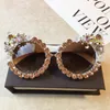 Sunglasses Rhinestone Cat Eye Fashion Brand Design Eyewear Women Flower With Pearl Vintage Sun Glasses Beach Party UV400