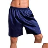 Men'S Shorts Solid Color Soft Imitation Silk Short Elastic Waist Thin Loose Boxers Pyjama Trousers Men Clothes Will And Sandy Drop D Dhhx8