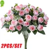 Nieuwe 2 stks/set Kunstbloemen 11 Heads Silk Rose Eucalyptus Bladeren Boeket Nep Bloemen Voor Thuis Bruiloft Decoratie Benodigdheden