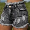 Women's Jeans Women Summer Denim Shorts Slim Ripped Hole Jean Femme Skinny Tassel Vintage Blue High Waist