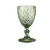 10oz wijnglazen gekleurde glazen beker met steel 300ml vintage patroon reliëf romantische drinkware voor feest bruiloft FY5509 0616