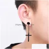 Bengelen Kroonluchter Mens Rvs Charm Cross Oorbellen Hip Hop Punk Stijl Met Barbell Studs Drop Levering Sieraden Dh60H