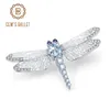 Pins Brooches Gem's Ballet 1,41CT Natural Sky Blue Topaz Brooch 925 Sliver Sliver Designmade Dragonfly Brooches для женщин