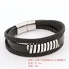 Charm Bracelets Men Versatile Stainless Steel Bracelet Multi-layer Hand-woven Leather Magnet Clasp Vintage Gift Wholesale