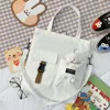 Sacos de noite Kawaii Canvas Shopping Tote Bag Hands Shoulder For Girl Book Bolsa Feminina Mochila Mochila Mochila Feminina Com Pingente