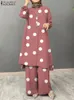 Abbigliamento etnico ZANZEA Womens Musulmano Autunno Vintage Stampato Set Casual Allentato Tuta urbana Turchia Abbigliamento islamico Due pezzi Completi 230616