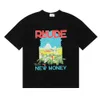 Men's T-Shirts Top Craftsmanship Rhudes summer Fashion 2023 RHUDE Windowsil Castle Coconut Tree Window Sill Landscape Double Yarn Pure Cotton Casual