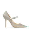 Women Wedding Party Dress Shoe pumps luxury designer shoes Platinum Glitter Pumps with Crystal and Pearl Strap EU34-41