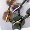 2023 Students Young Girls Popular New Style Personality Lovely Oval Frameless Coating Purple Black Khaki Blue Lens Women's Fashion Casual Sunglasses Wave Leg Design