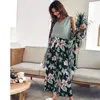 Women's Sleepwear 3 Pcs Women Pajamas Set Viscose Floral Printed Female Pyjama Nightwear Spring Summer Lounge Wear Pijama Robe